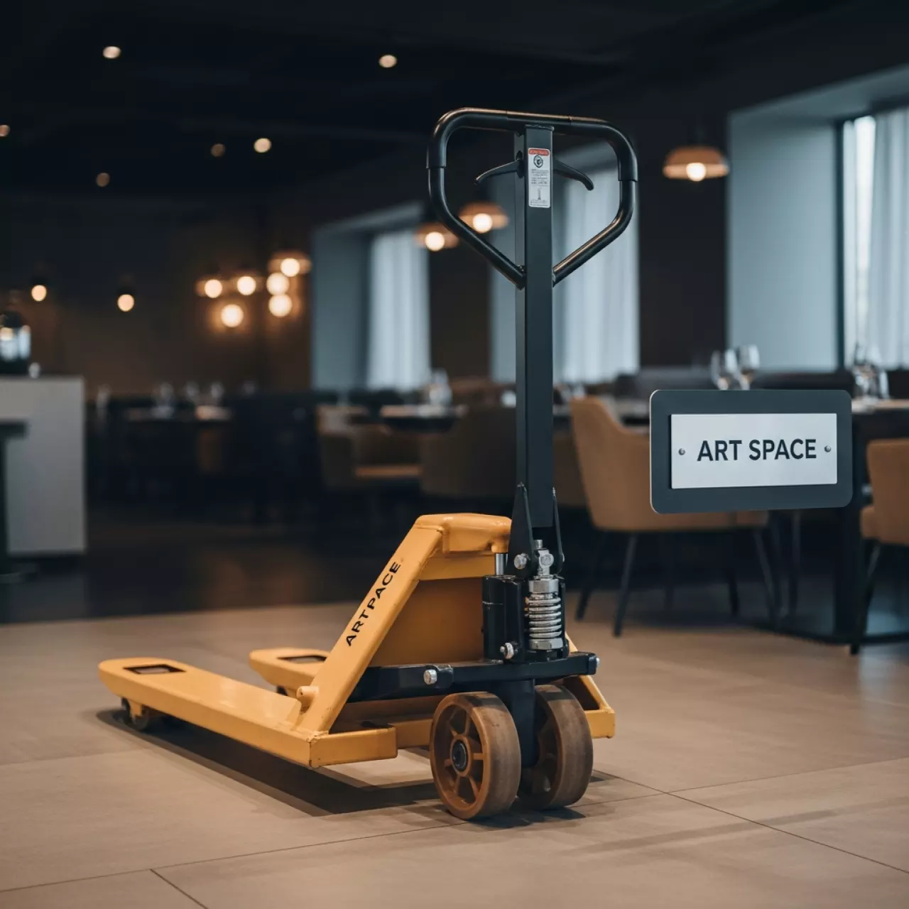 Аренда Тележка гидравлическая Tisel T25B850 с нестандартной длиной вил с широкими вилами в ресторане «Магеллан» — ART SPACE