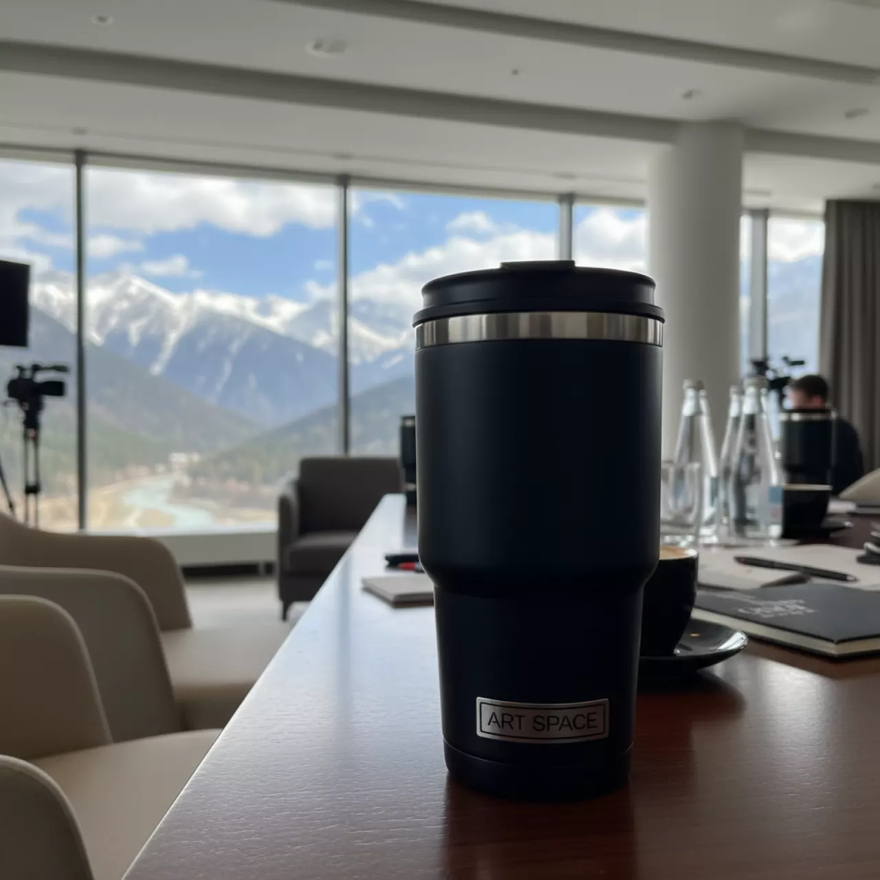 Аренда Термостакан пластиковый под полиграфическую вставку черный в Гранд Отель Поляна — ART SPACE