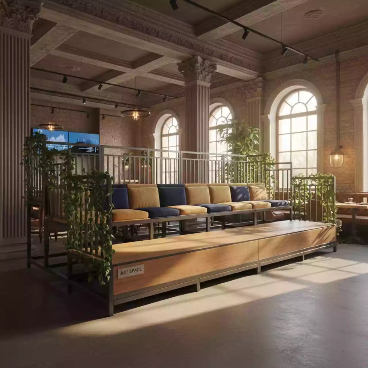 Аренда Трибуна двухсекционная Layher 1 ряд в ресторане «Сыроварня» — ART SPACE