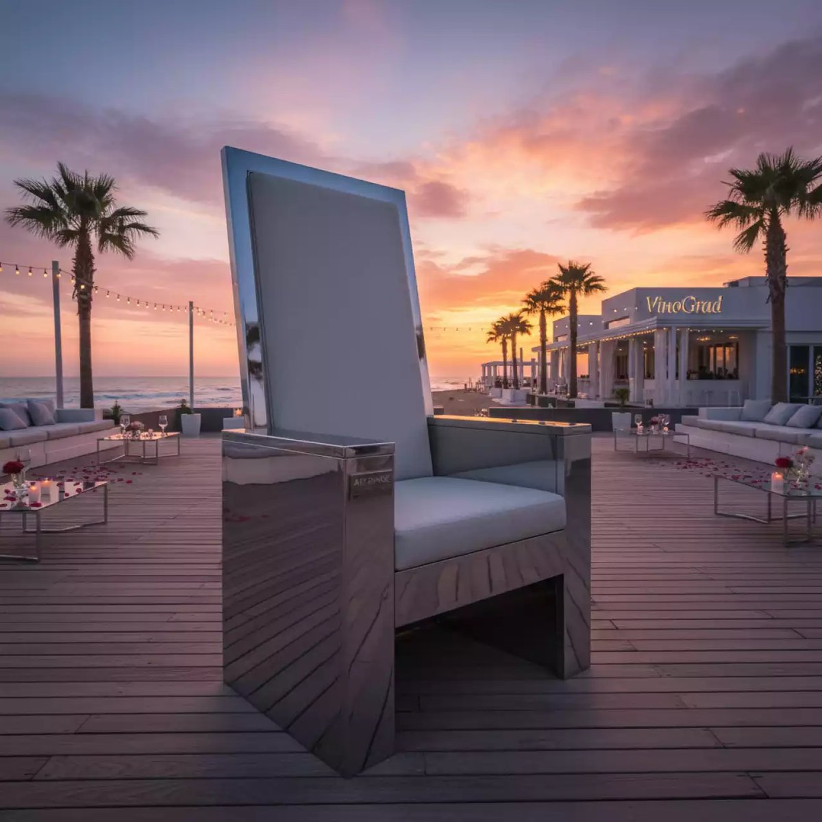 Аренда Трон серебряный в пляжном комплексе VinoGrad — ART SPACE