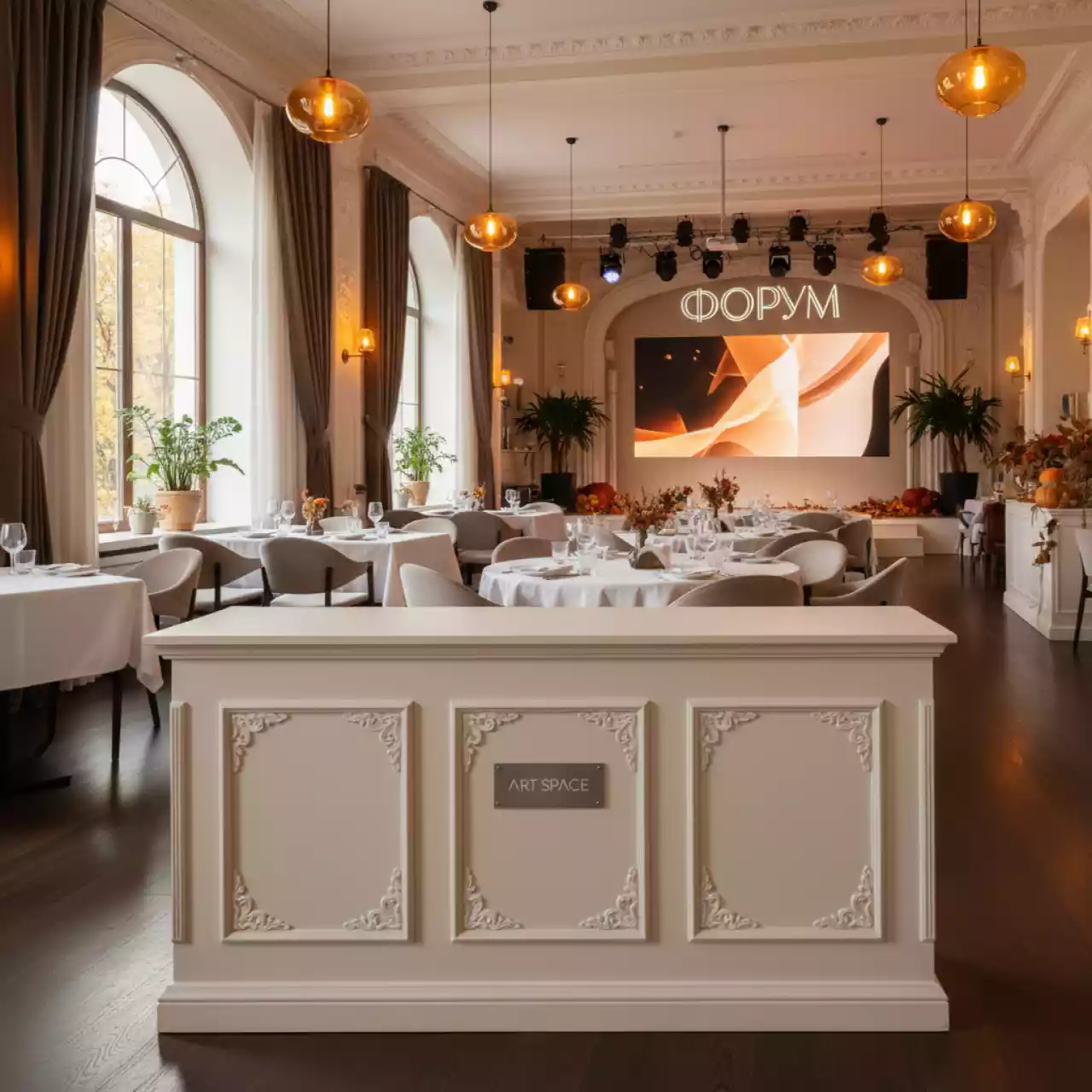 Аренда Тумба классическая с лепниной 120х30 см в ресторане «Сыроварня» — ART SPACE