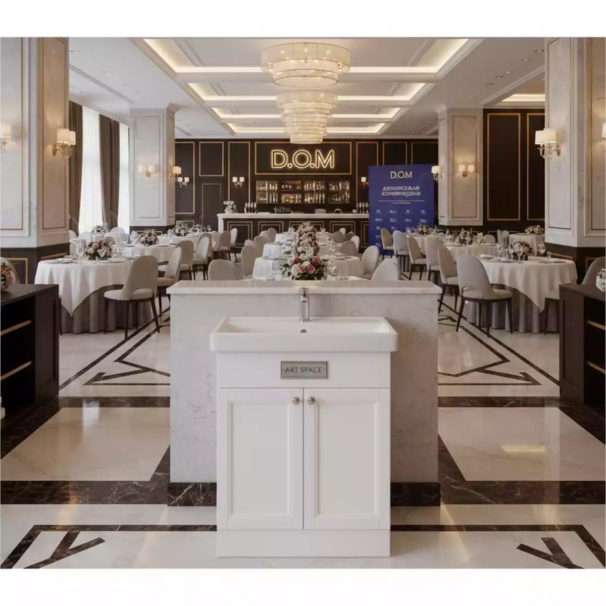 Аренда Тумба с раковиной RUNO Лада 50 см напольная белая в ресторане «D.O.M» — ART SPACE