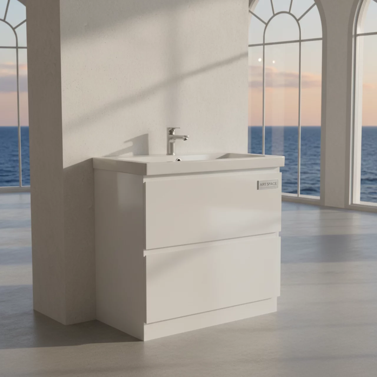 Аренда Тумба с раковиной RUNO Лада 50 см напольная белый на Имеретинской набережной — ART SPACE