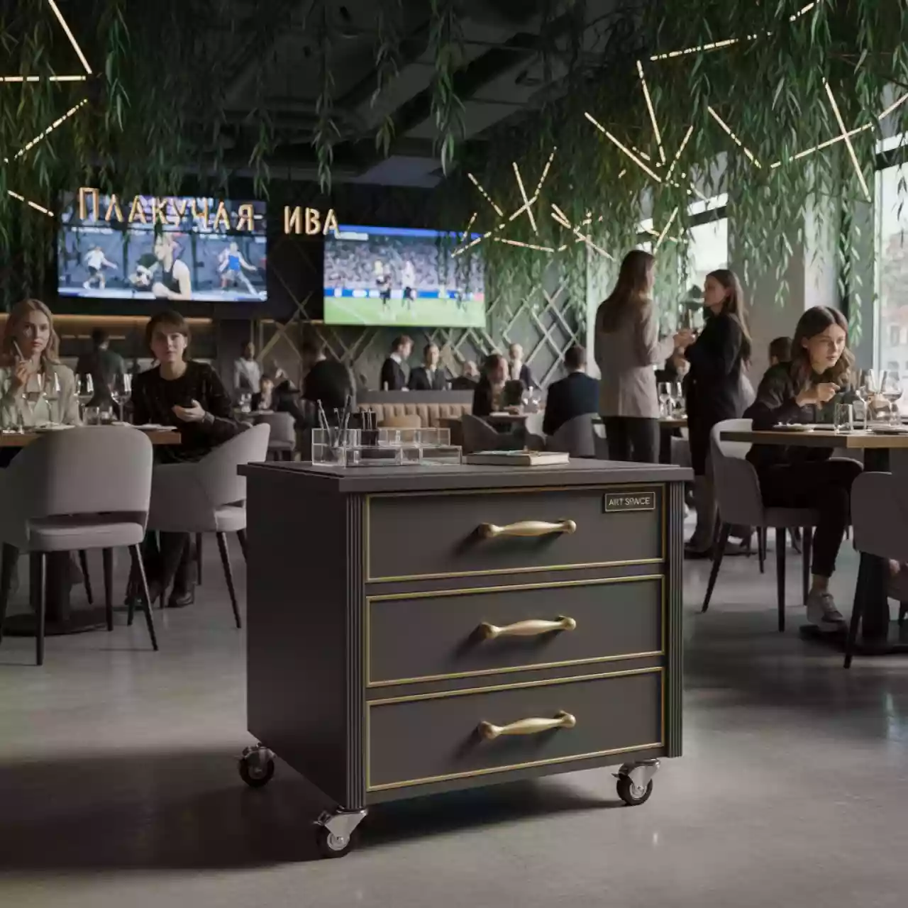 Аренда Тумба выкатная ТУВ 08 на 3 ящика выдвижной пластиковый пенал в ресторане «Плакучая Ива» — ART SPACE