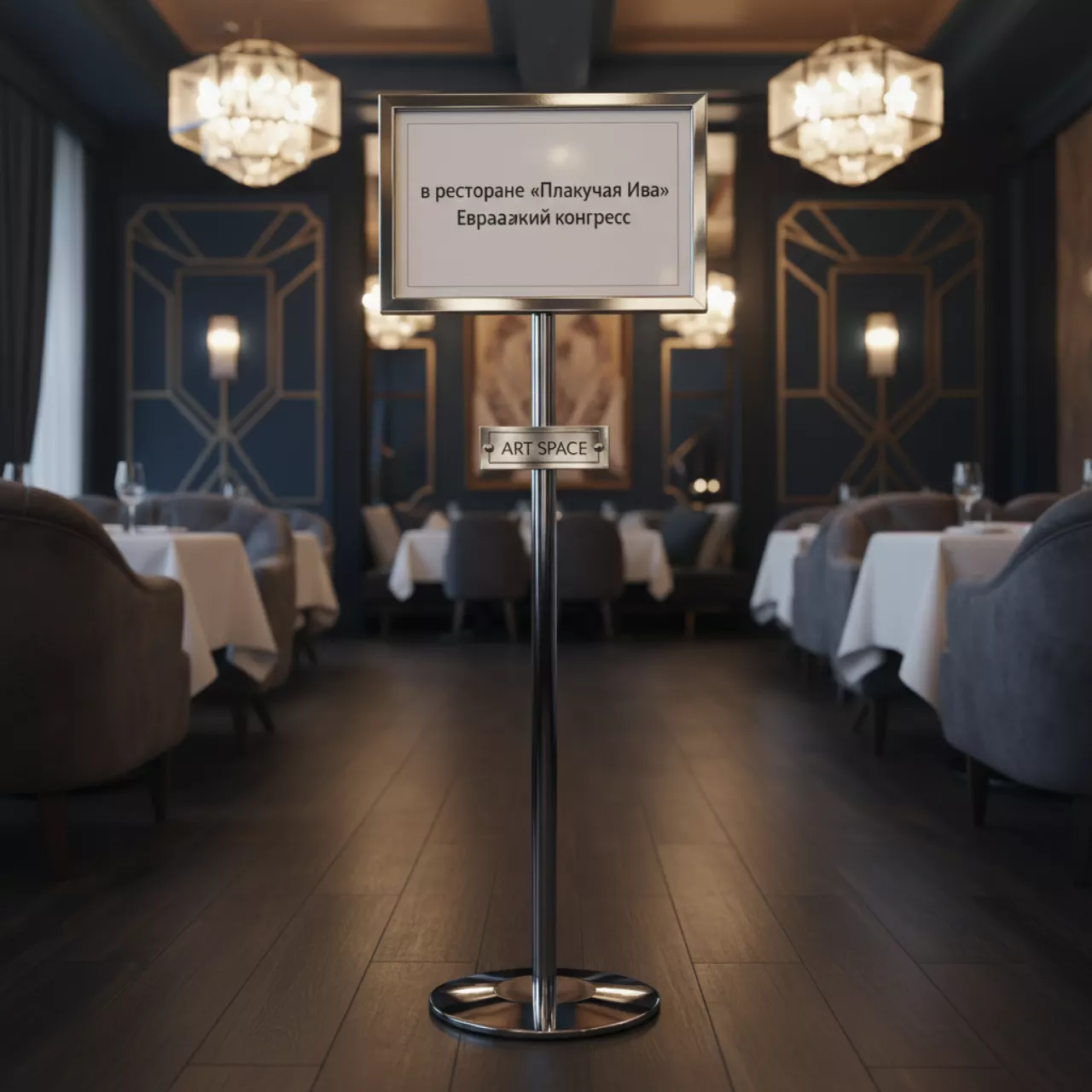 Аренда Указатель с горизонтальной рамкой хром в ресторане «Плакучая Ива» — ART SPACE