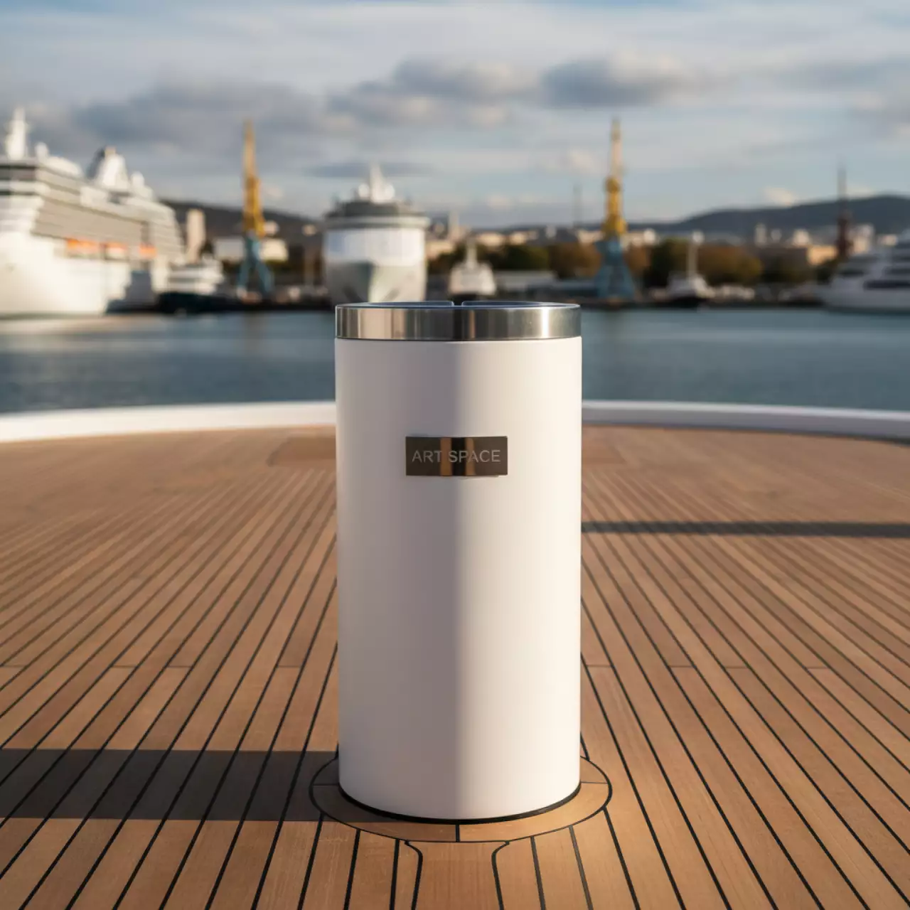 Аренда Урна напольная белая с пепельницей на VIP теплоходе (Морпорт Сочи) — ART SPACE