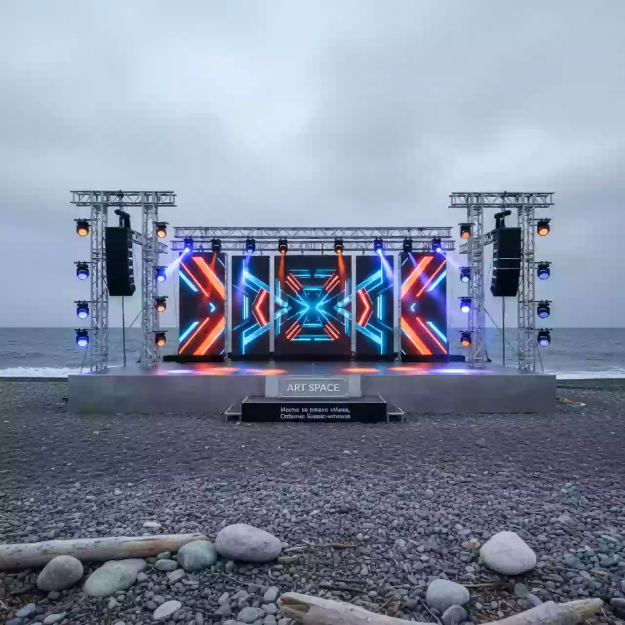 Аренда Услуги шоу оборудование звук свет видео сцена на пляже «Маяк» — ART SPACE