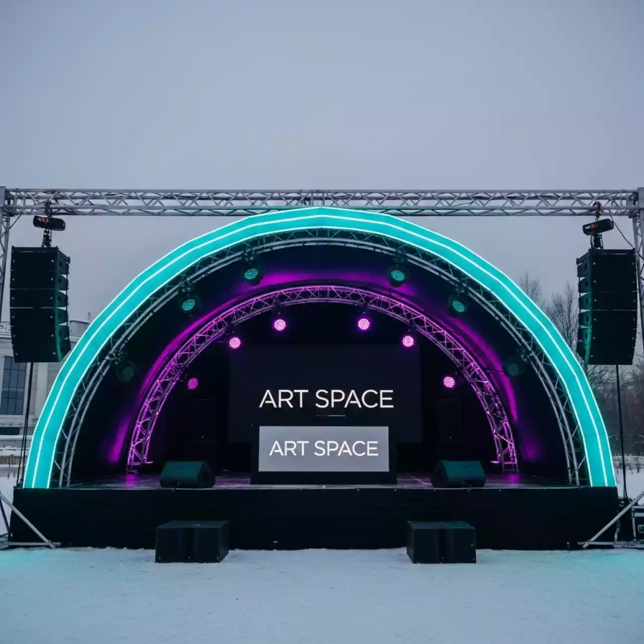 Аренда Установка арочной сцены с крышей 6х8 инсталляция звука в санатории «Заполярье» — ART SPACE