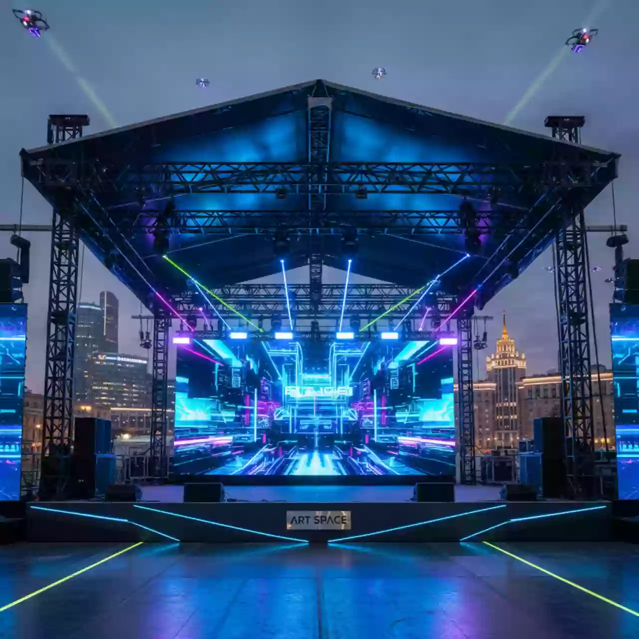 Аренда Установка сцены с крышей и светодиодного экрана 4х2,5 метра в Panorama by Mercure — ART SPACE