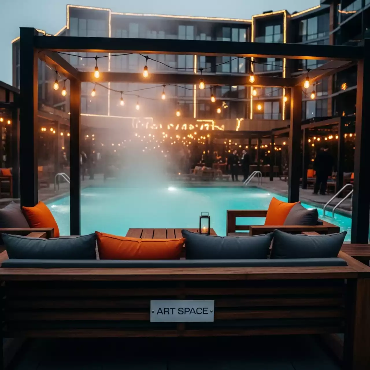 Аренда Вечеринка осенняя в открытом бассейне с подогревом воды в Bridge Resort — ART SPACE