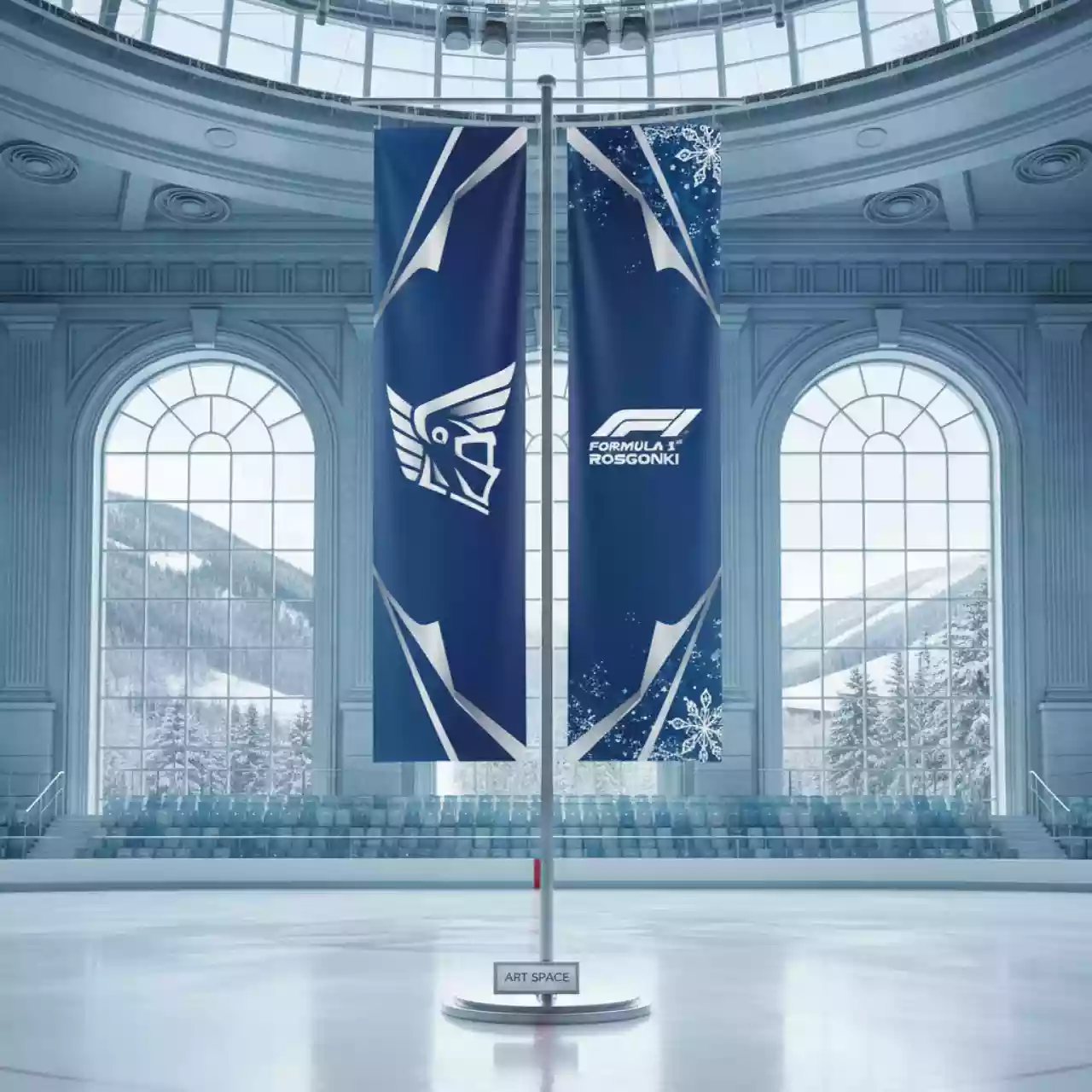 Аренда Виндер Бриз двойной баннер 2,4 м в ледовом дворце «Роза Хутор» — ART SPACE