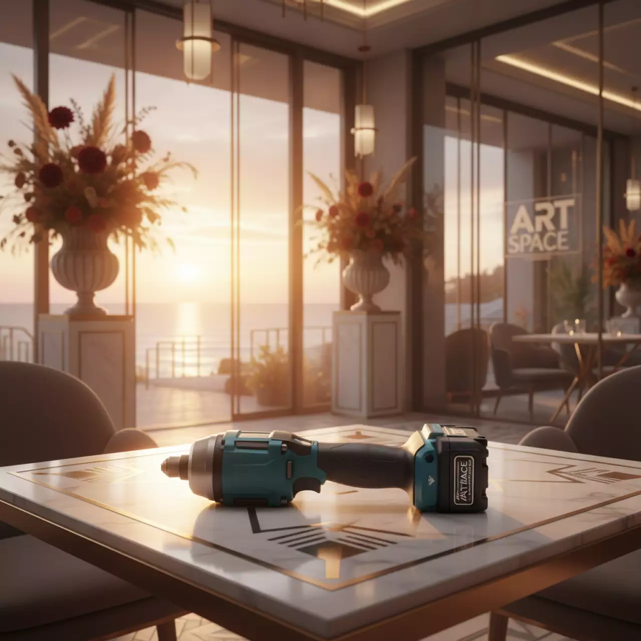 Аренда Винтоверт аккумуляторный ударный бесщеточный Hanskonner HCD 20280BLC в пляжном клубе Del Mar — ART SPACE