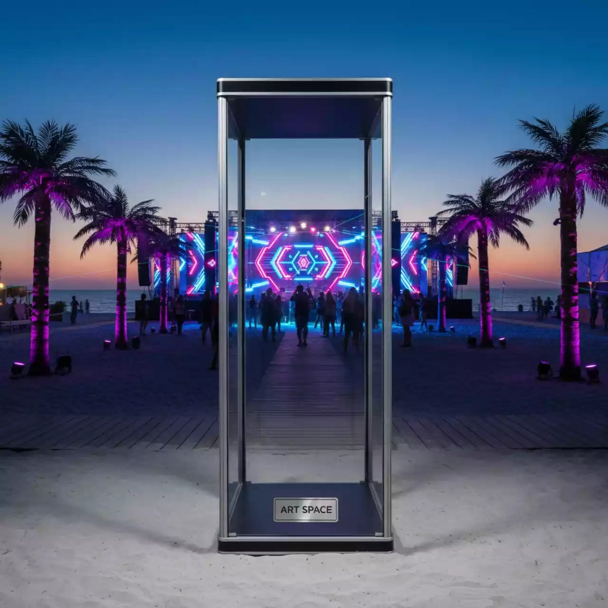 Аренда Витрина высокая прямоугольная черно серебристая в пляжном клубе Del Mar — ART SPACE