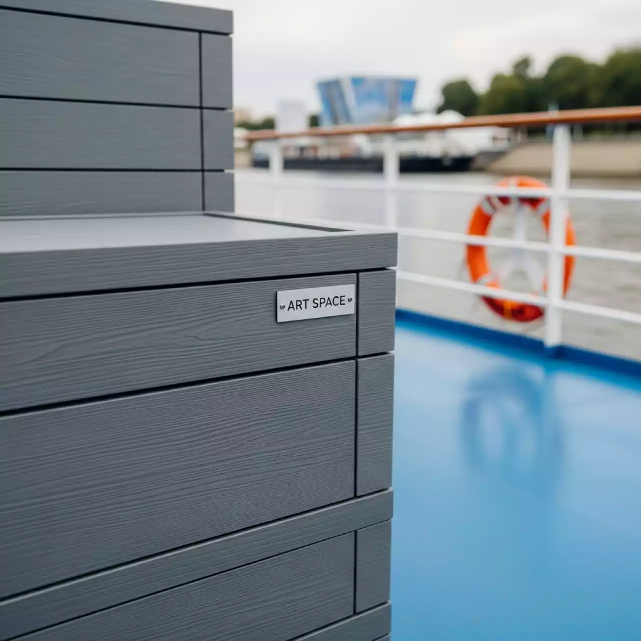 Аренда Ящик пластиковый WoodLook 2100 л серый на теплоходе «Дагомыс» — ART SPACE