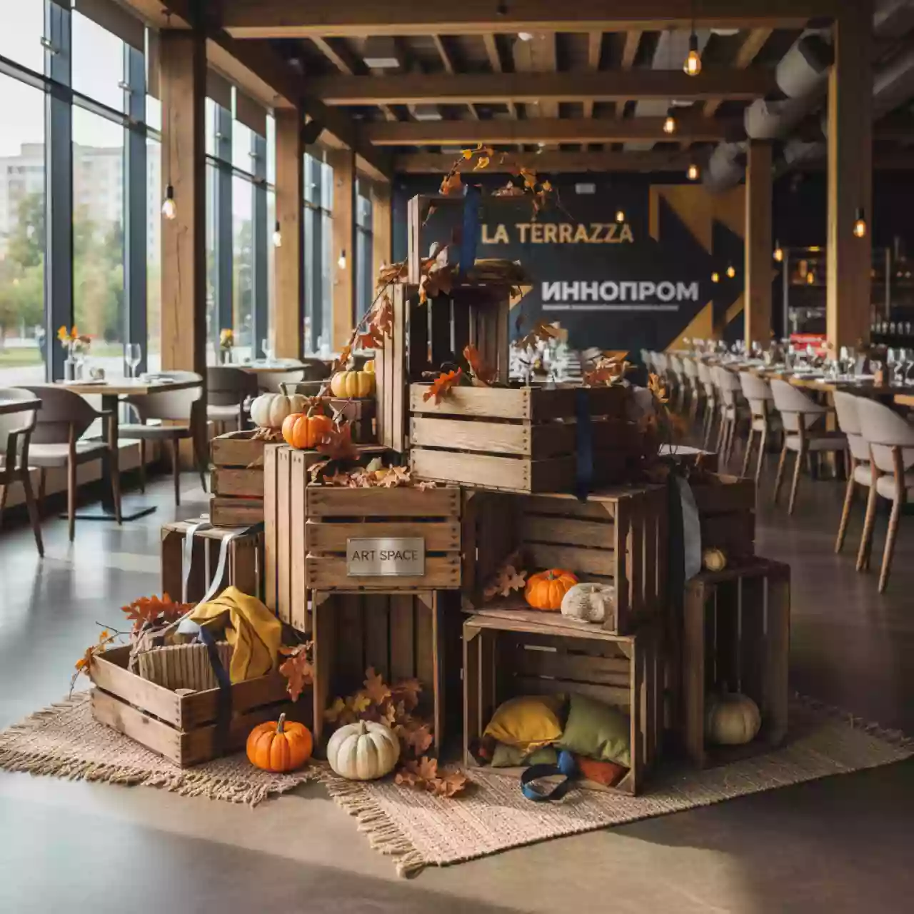 Аренда Ящики деревянные в ресторане «La Terrazza» — ART SPACE