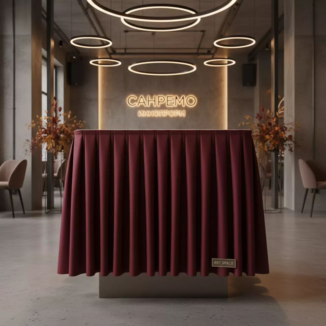 Аренда Юбки банкетные фуршетные бордовые 2 м в ресторане «Sanremo» — ART SPACE