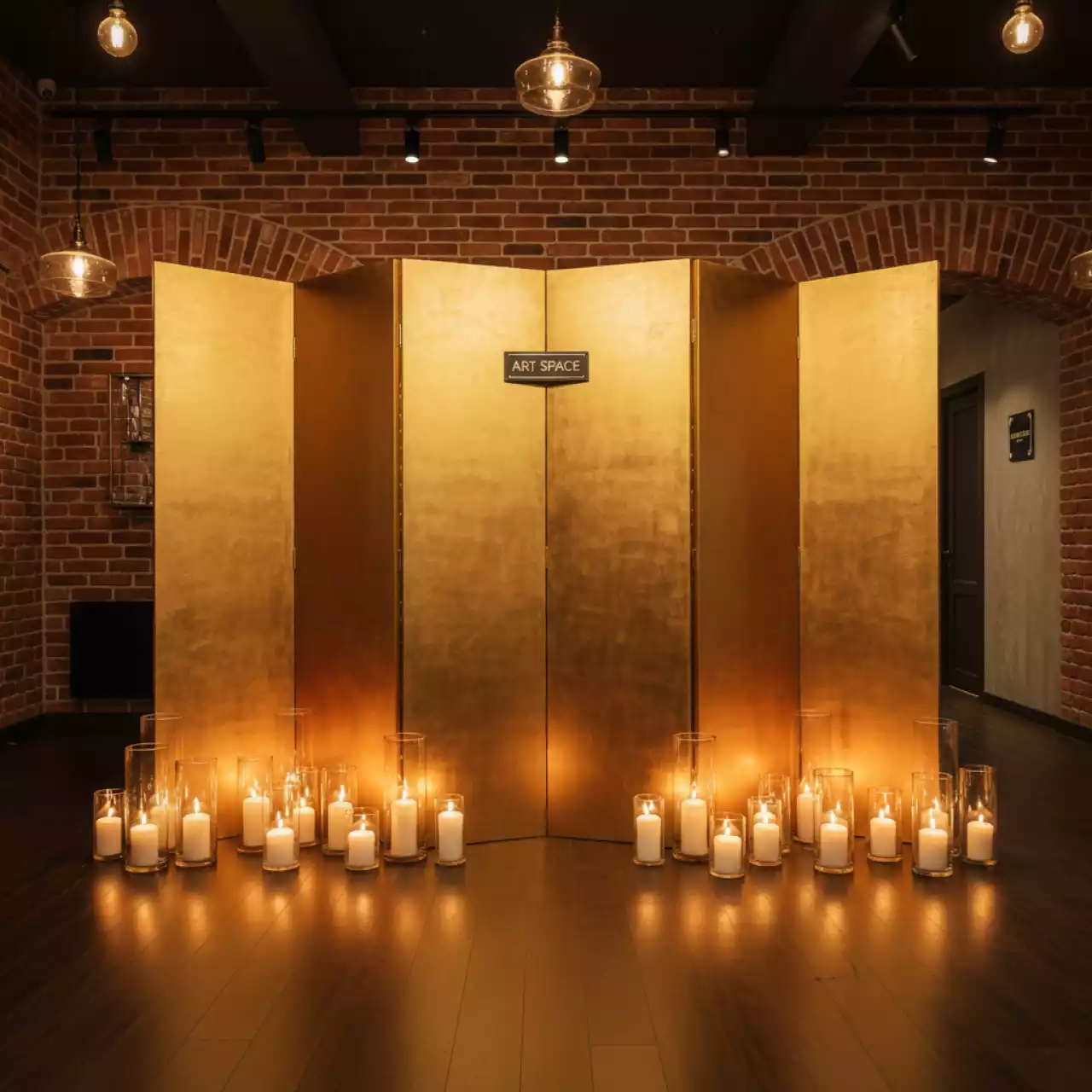 Аренда Задник золотая ширма со свечами в отеле Radisson Lazurnaya — ART SPACE