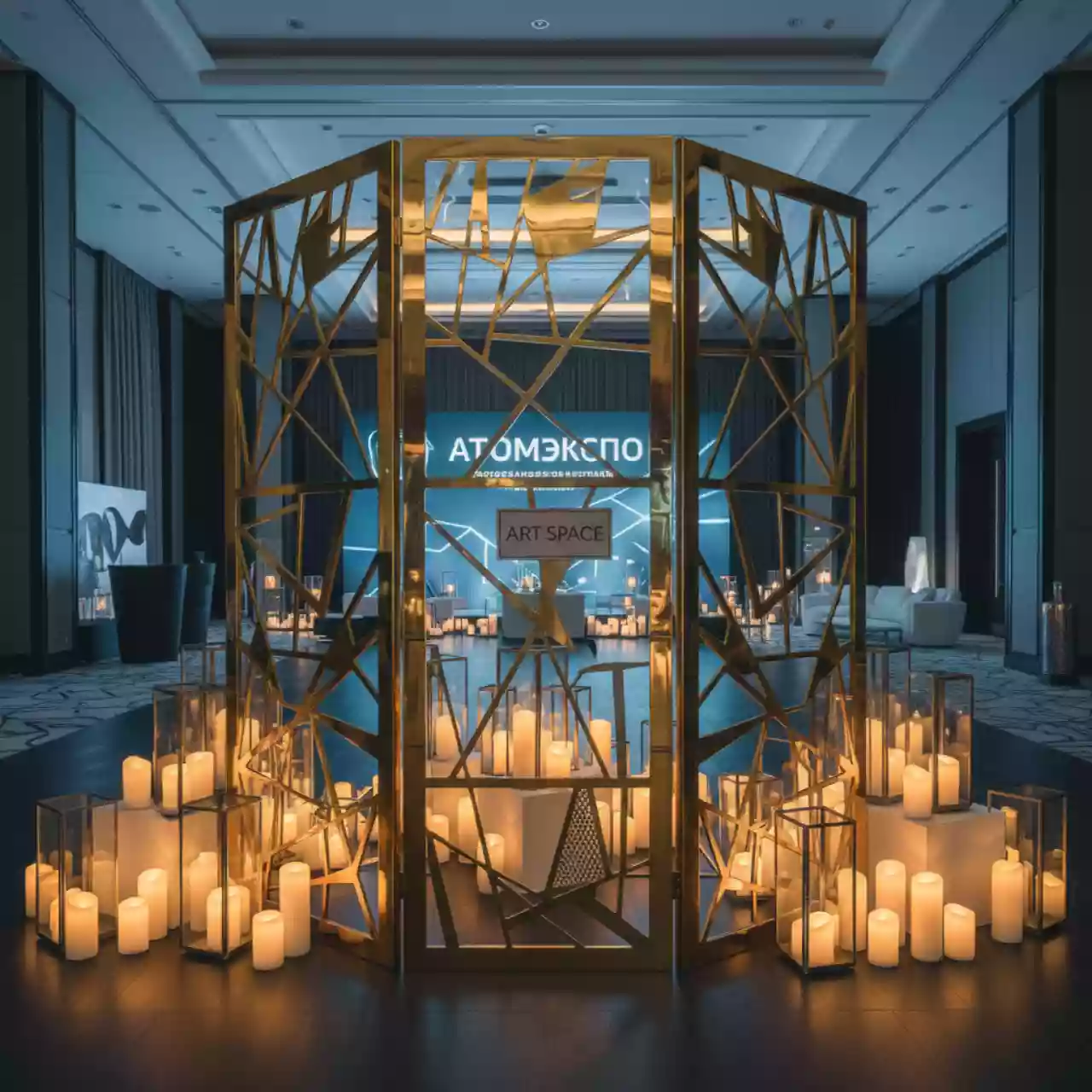 Аренда Задник золотая ширма со свечами в Radisson Hotel Rosa Khutor — ART SPACE