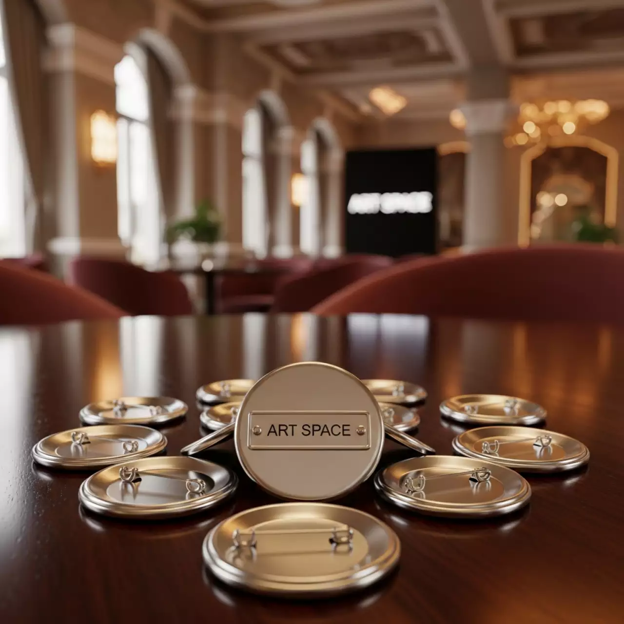 Аренда Заготовки для значков d58 мм металл булавка в ресторане «Сыроварня» — ART SPACE