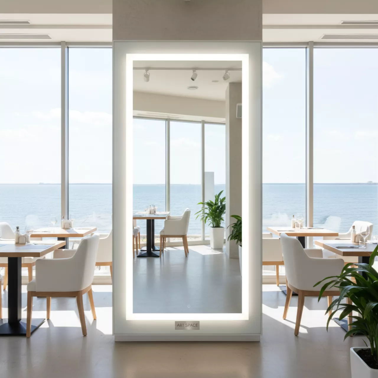 Аренда Зеркало Continent с подсветкой белое в ресторане «Паруса» — ART SPACE