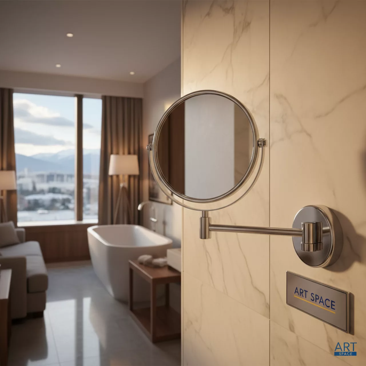 Аренда Зеркало косметическое настенное выдвижное хромированное D 17 см в Courtyard by Marriott Sochi — ART SPACE