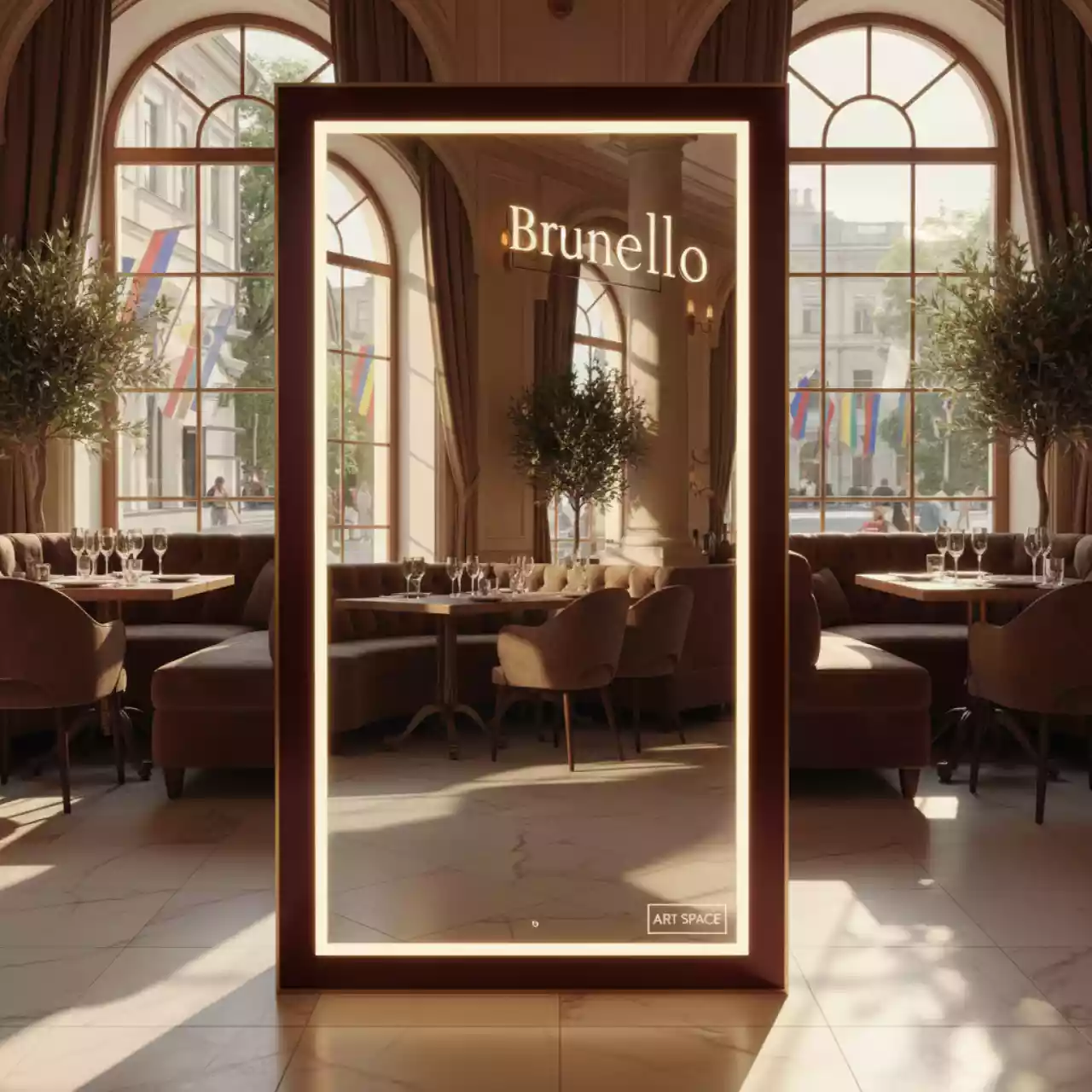 Аренда Зеркало напольное с LED подсветкой Mr Gio Specchio Standard Lighting в ресторане «Brunello» — ART SPACE