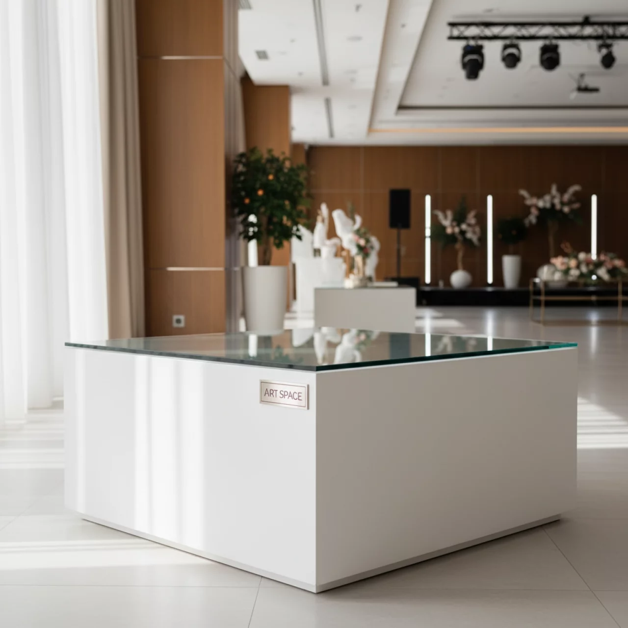 Аренда Журнальный стол Cube белый прозрачная столешница в Stella di Mosca — ART SPACE