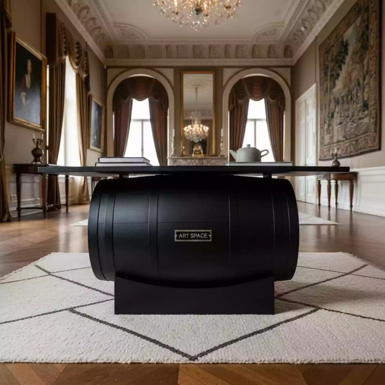 Аренда Журнальный стол из бочки черный в усадьбе Голицына — ART SPACE