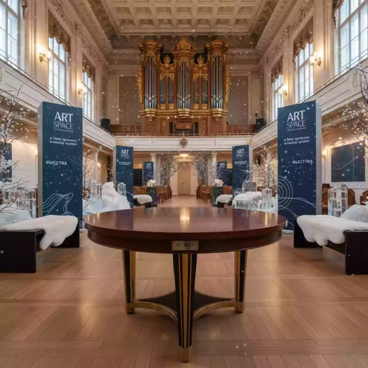 Аренда Журнальный стол круглый коричневый диаметр 120 см в Зале органной и камерной музыки — ART SPACE