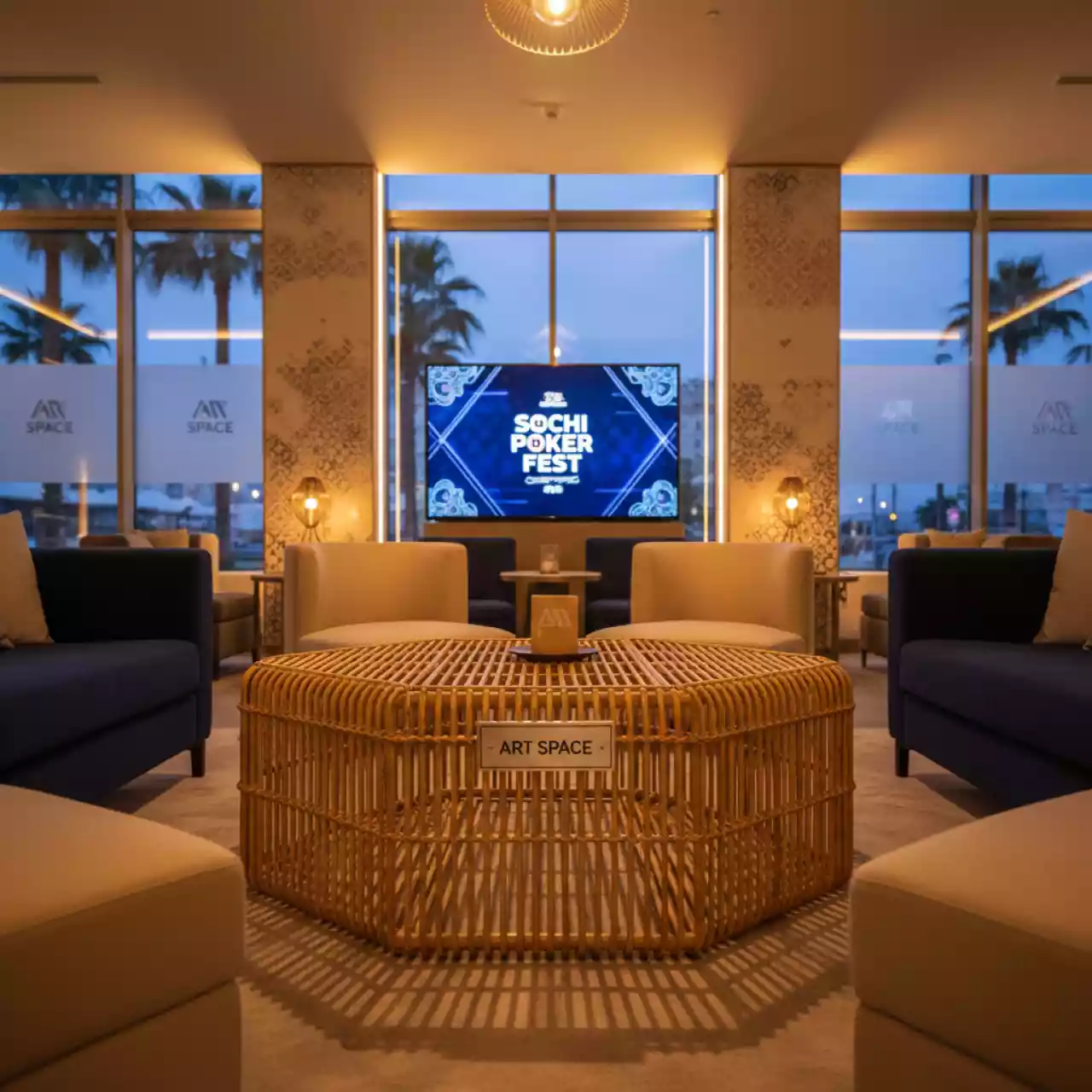 Аренда Журнальный столик Барселона искусственный ротанг соломенный в Университете «Сириус» — ART SPACE