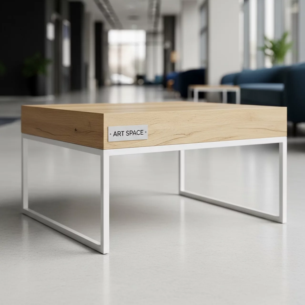 Аренда Журнальный столик Канны из HPL 95х60 H40 каркас белый столешница дуб в Imeretinskiy Hotel — ART SPACE