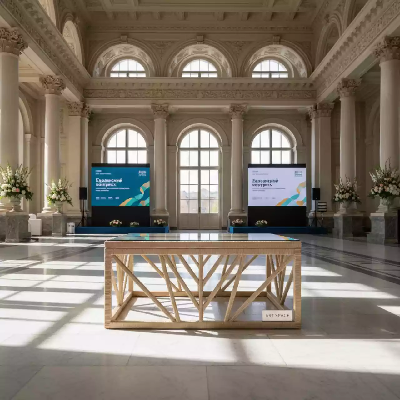 Аренда Журнальный столик Лунго плетеный бежевый в усадьбе Голицына — ART SPACE