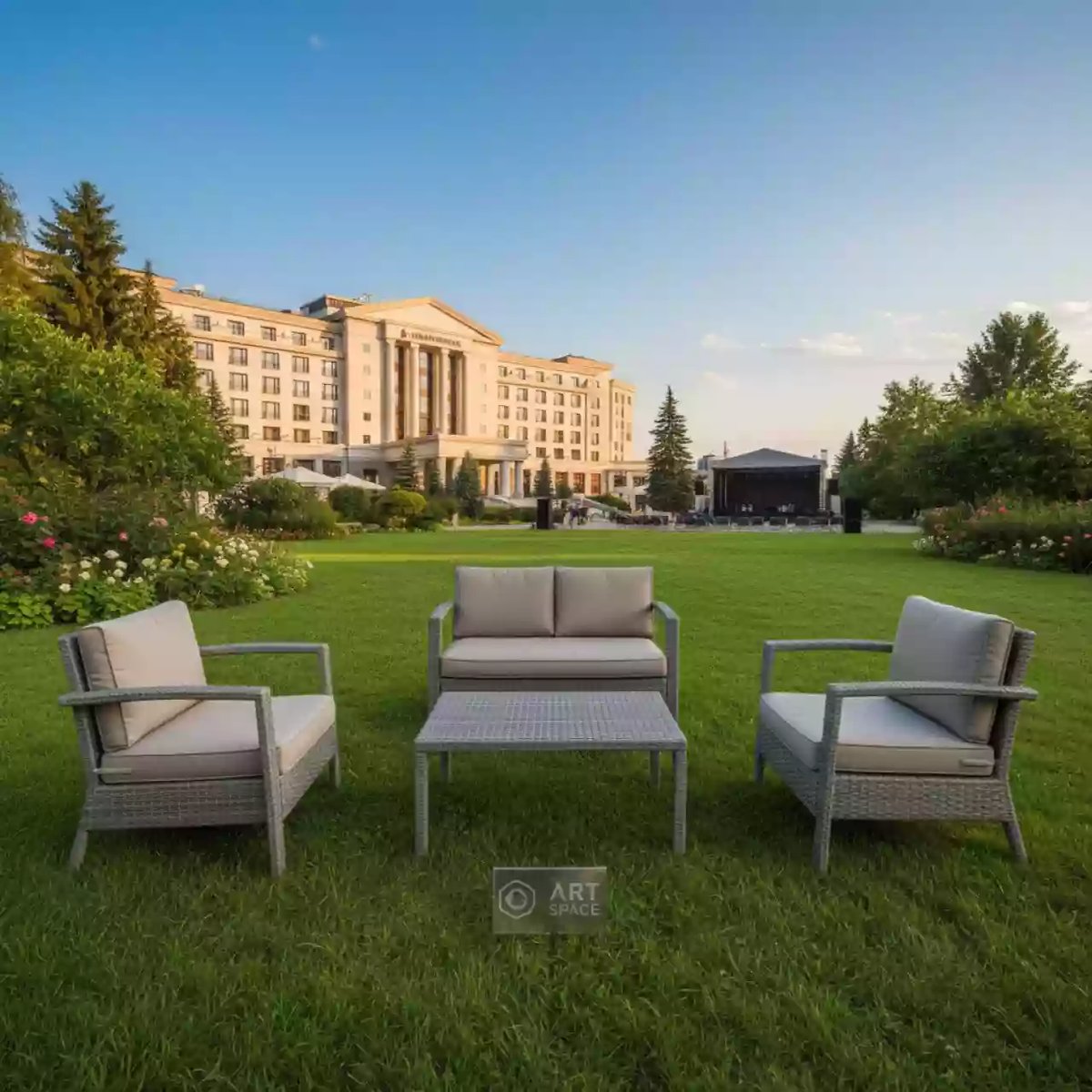 Аренда Зона лаунж из искусственного ротанга серого цвета Ницца в Sochi Marriott Krasnaya Polyana — ART SPACE