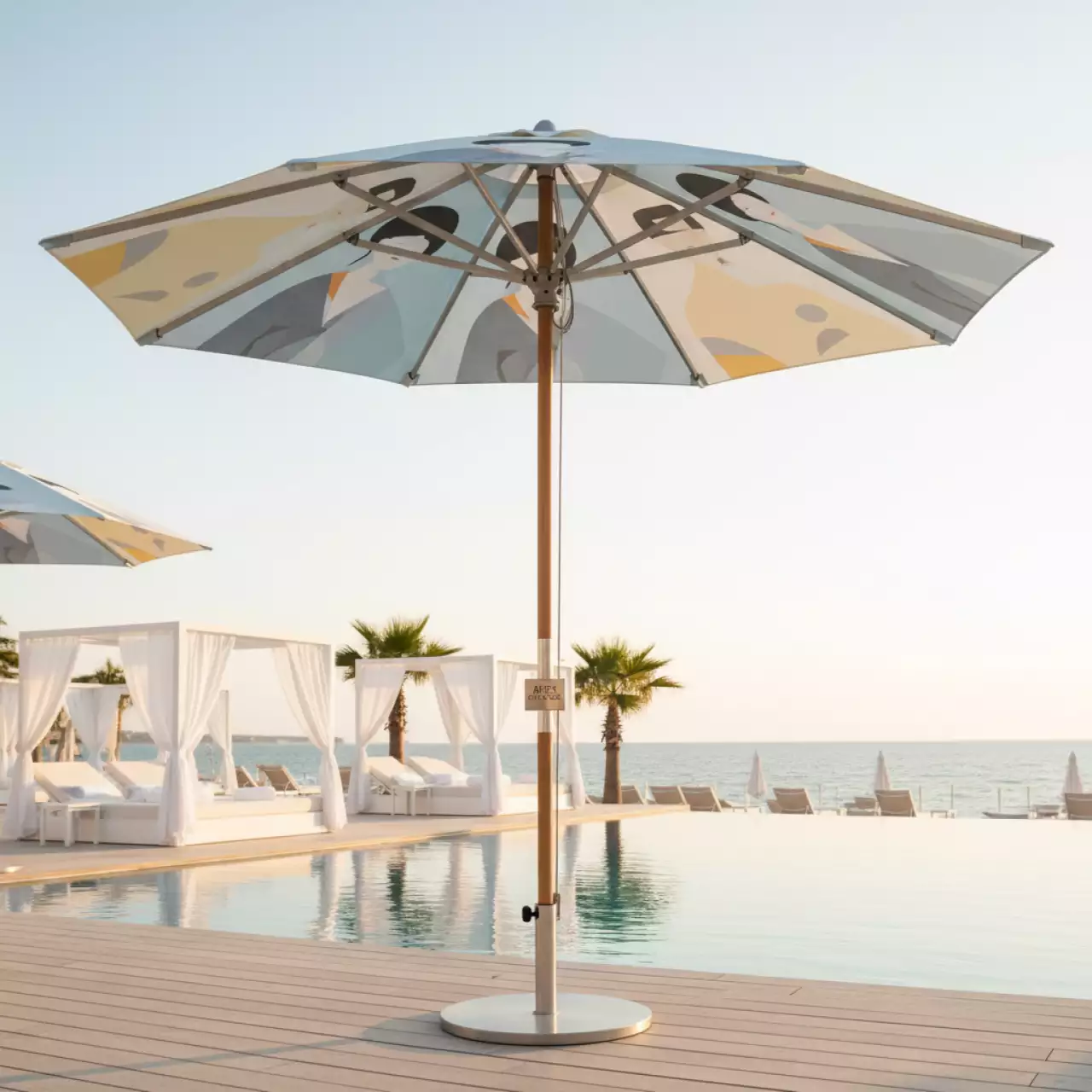 Аренда Зонт дизайнерский с принтом Geisha 2,5 м в пляжном клубе Del Mar — ART SPACE