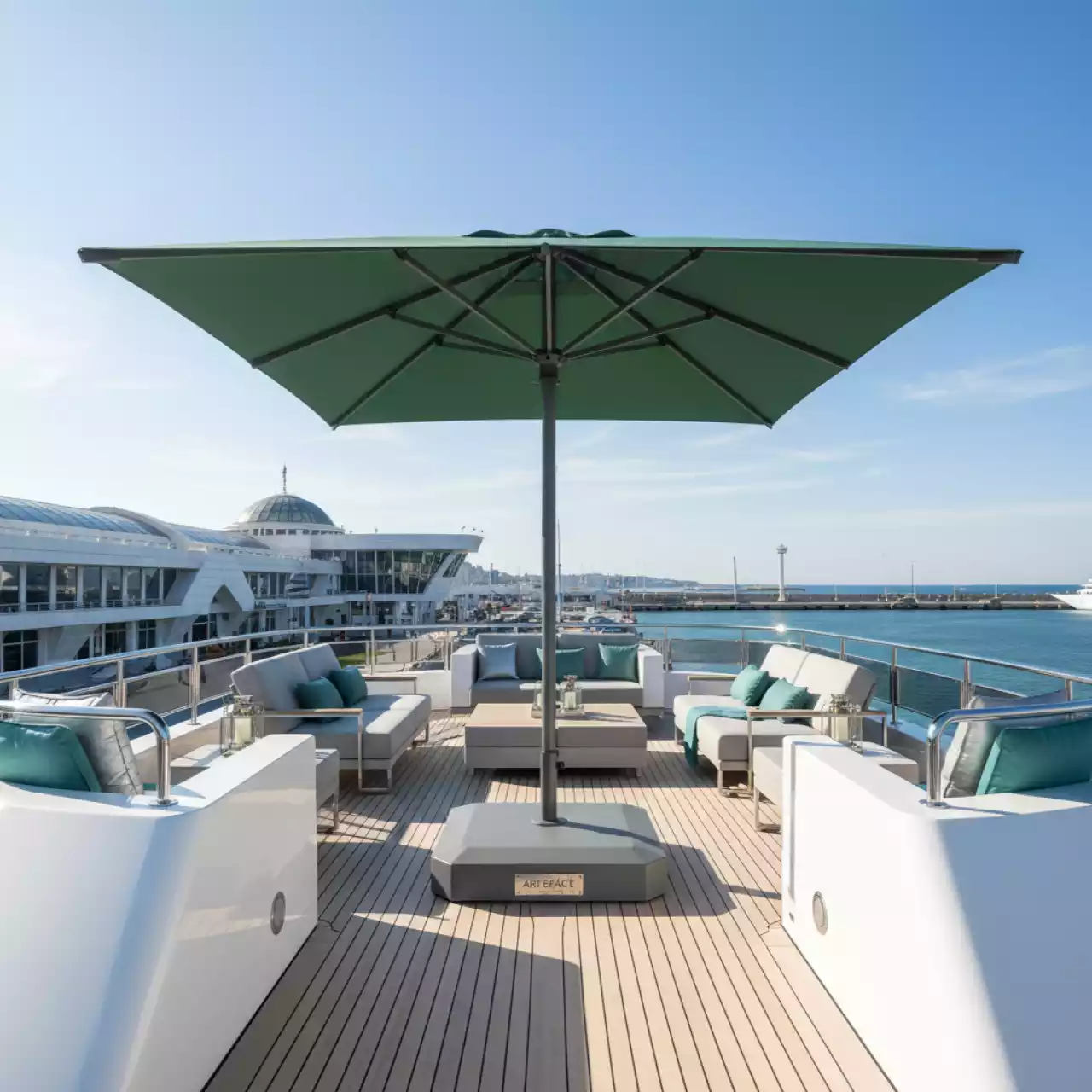 Аренда Зонт квадратный MISTRAL 300 база в комплекте зеленый на VIP теплоходе (Морпорт Сочи) — ART SPACE
