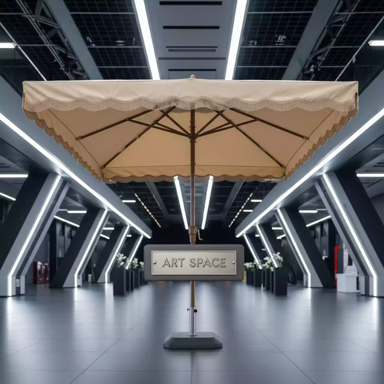 Аренда Зонт MISTRAL 300 квадратный с воланом бежевый база в комплекте в комплексе Sea Galaxy — ART SPACE