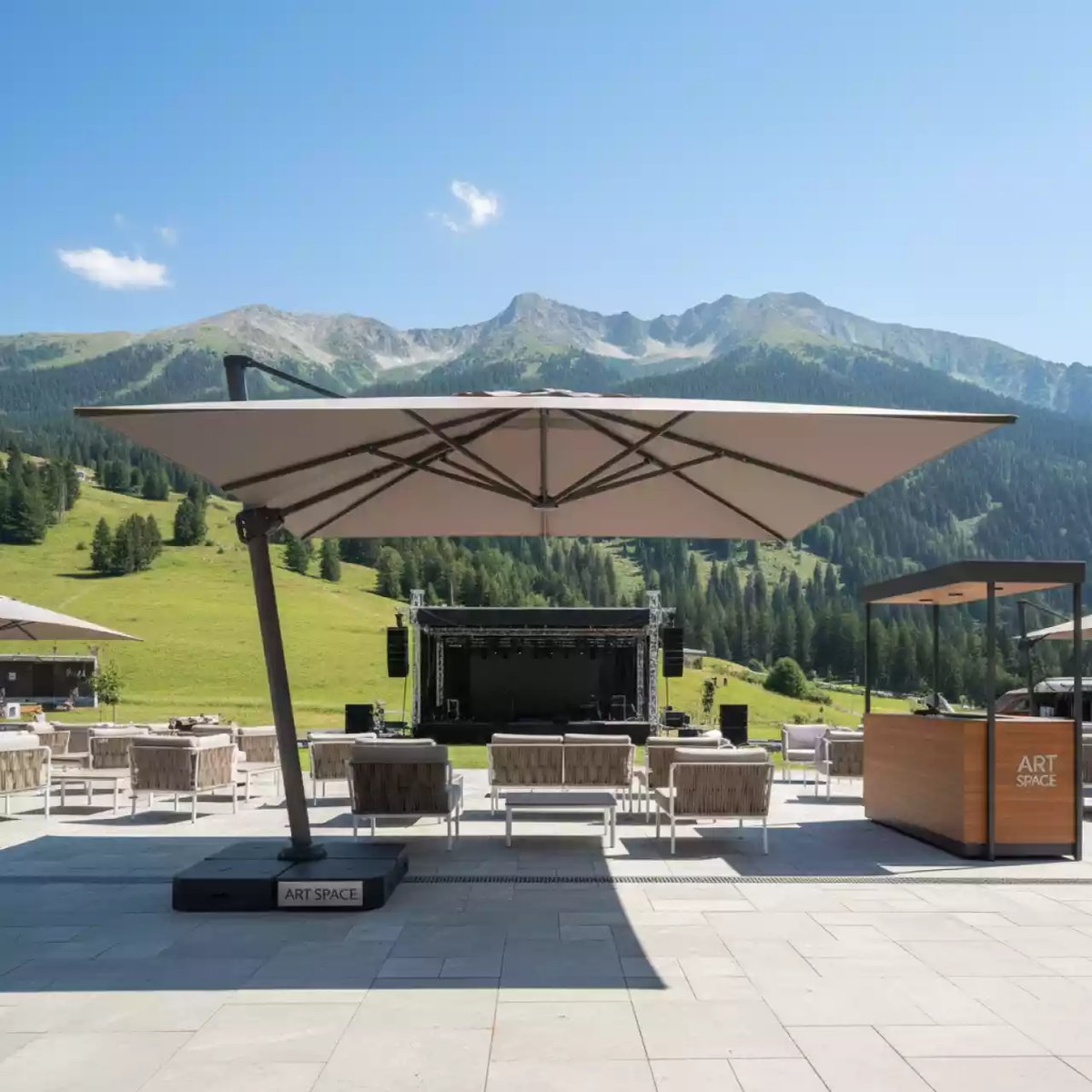 Аренда Зонт профессиональный 3х4 м Rimini Braccio серо коричневый на курорте «Газпром» (Альпика) — ART SPACE