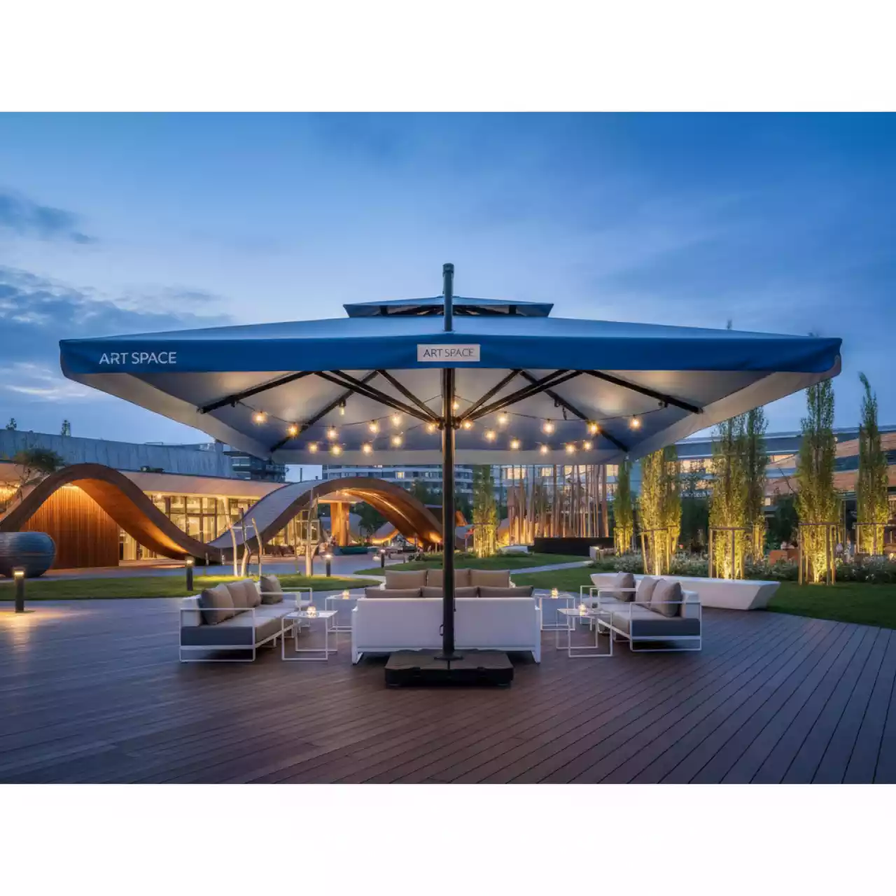 Аренда Зонт профессиональный четырехкупольный Galaxia Quattro Carbon 6х6 м в этно-парке «Моя Россия» — ART SPACE