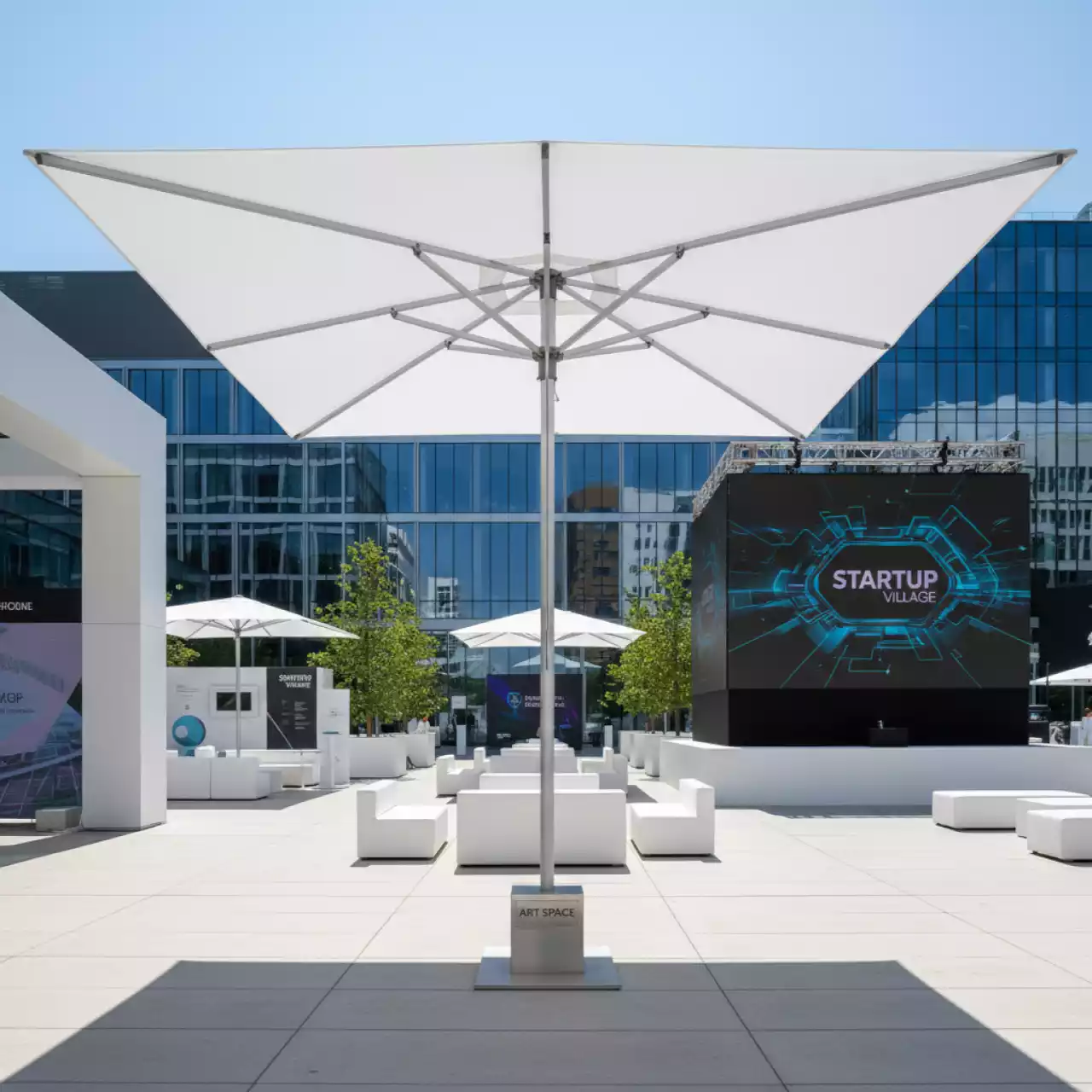 Аренда Зонт профессиональный четырехкупольный Galaxia Quattro Starwhite 6х6 м в Mantera Supreme — ART SPACE