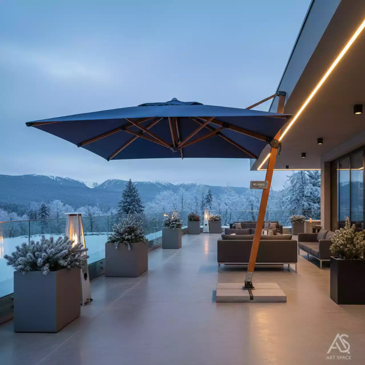 Аренда Зонт профессиональный двухкупольный Galaxia Dual T Timber 2.9х6.3 м в ресторане «Brunello» — ART SPACE