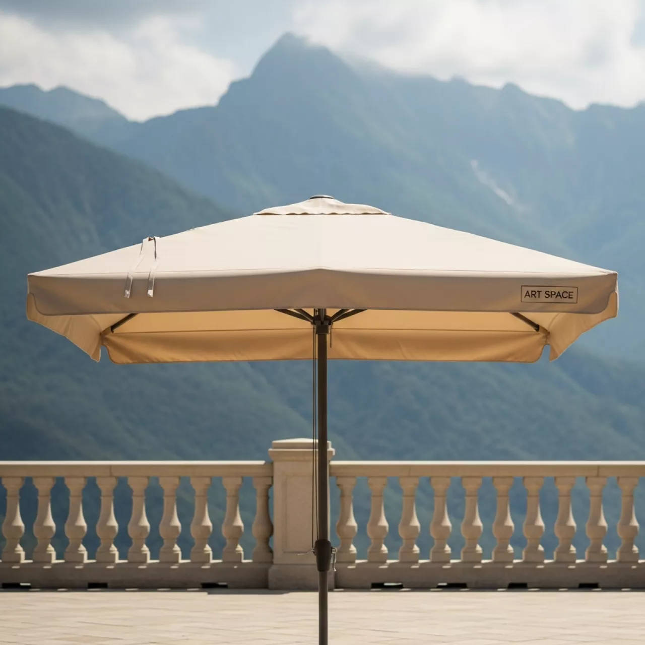 Аренда Зонт с центральной опорой Стандарт 60 квадратный ткань Oxford 600D 3,5х3,5 м бежевый в Radisson Hotel Rosa Khutor — ART SPACE