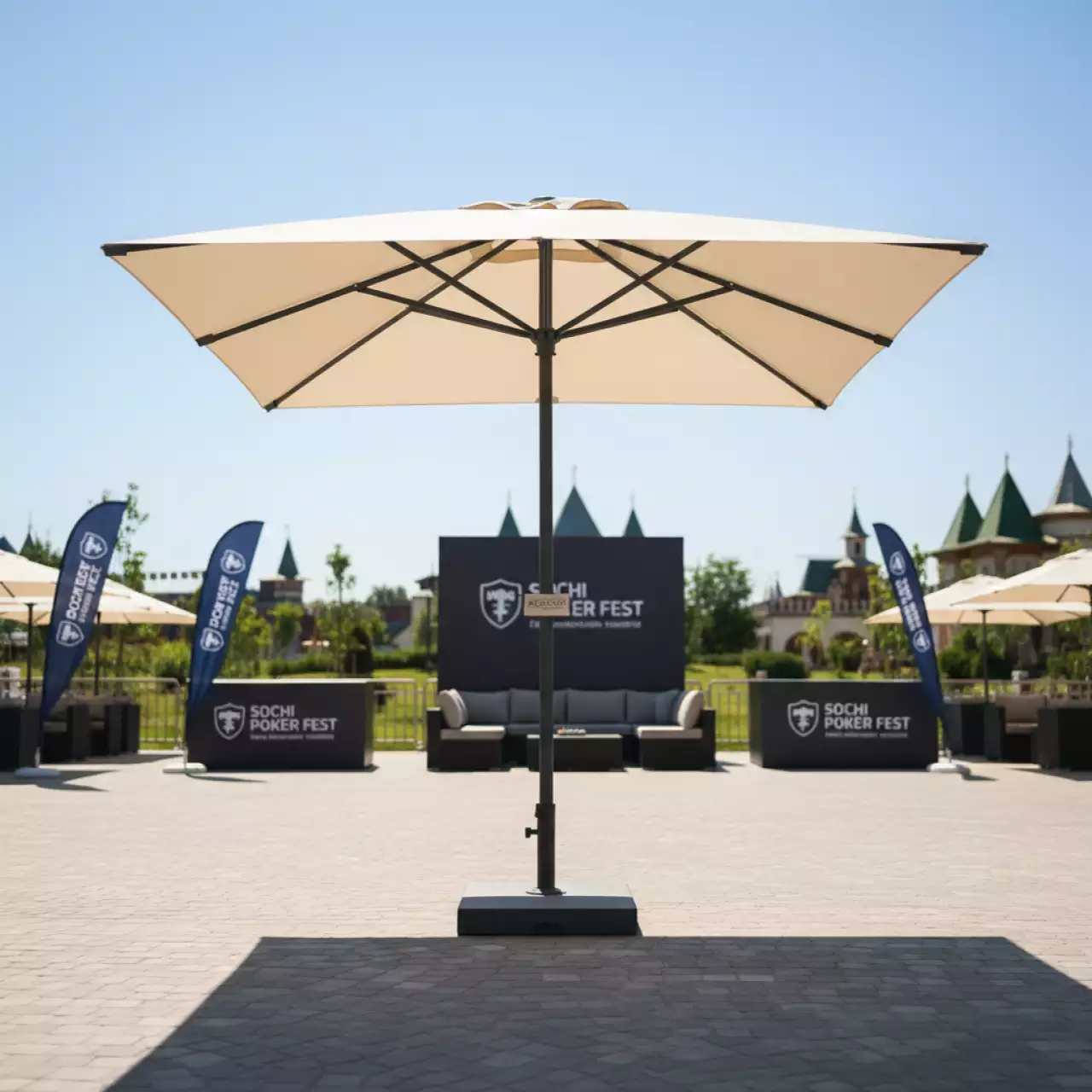 Аренда Зонт Сицилия 3х3 м слоновая кость в этно-парке «Моя Россия» — ART SPACE