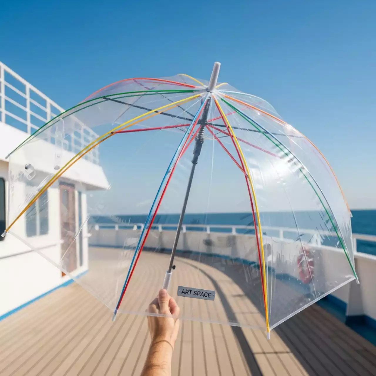Аренда Зонт трость Радуга прозрачный диаметром 104 см на теплоходе «Дагомыс» — ART SPACE