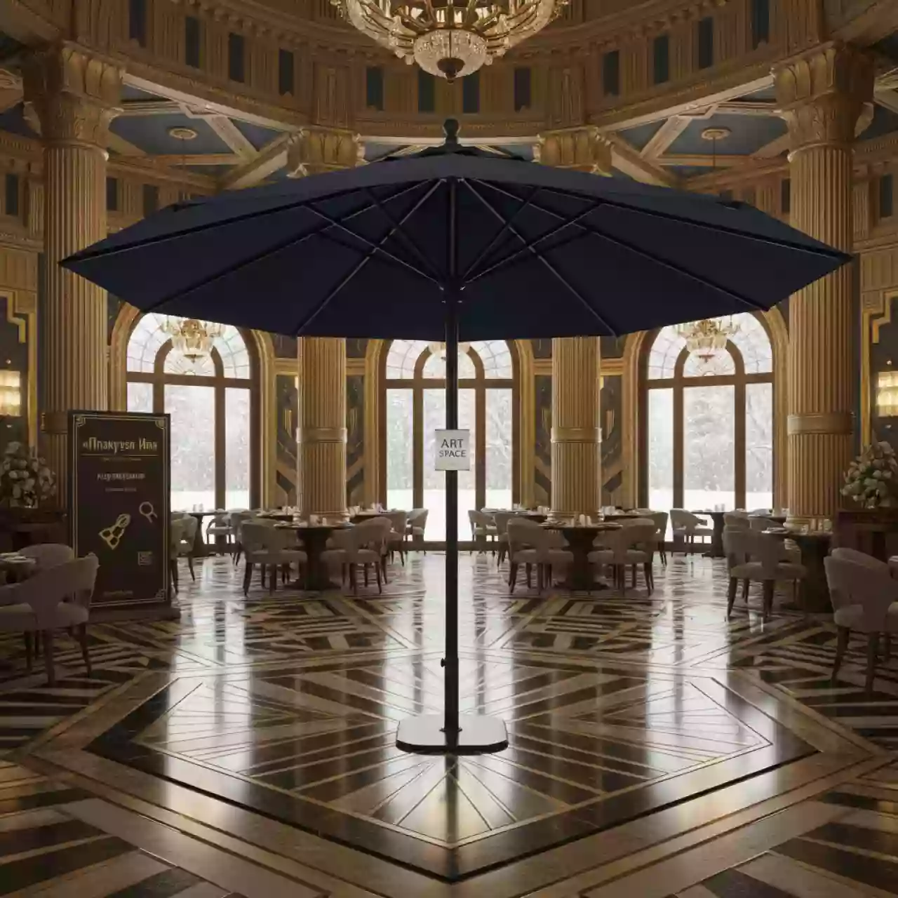 Аренда Зонт уличный синий диаметр 300 см без утяжелителя в ресторане «Плакучая Ива» — ART SPACE