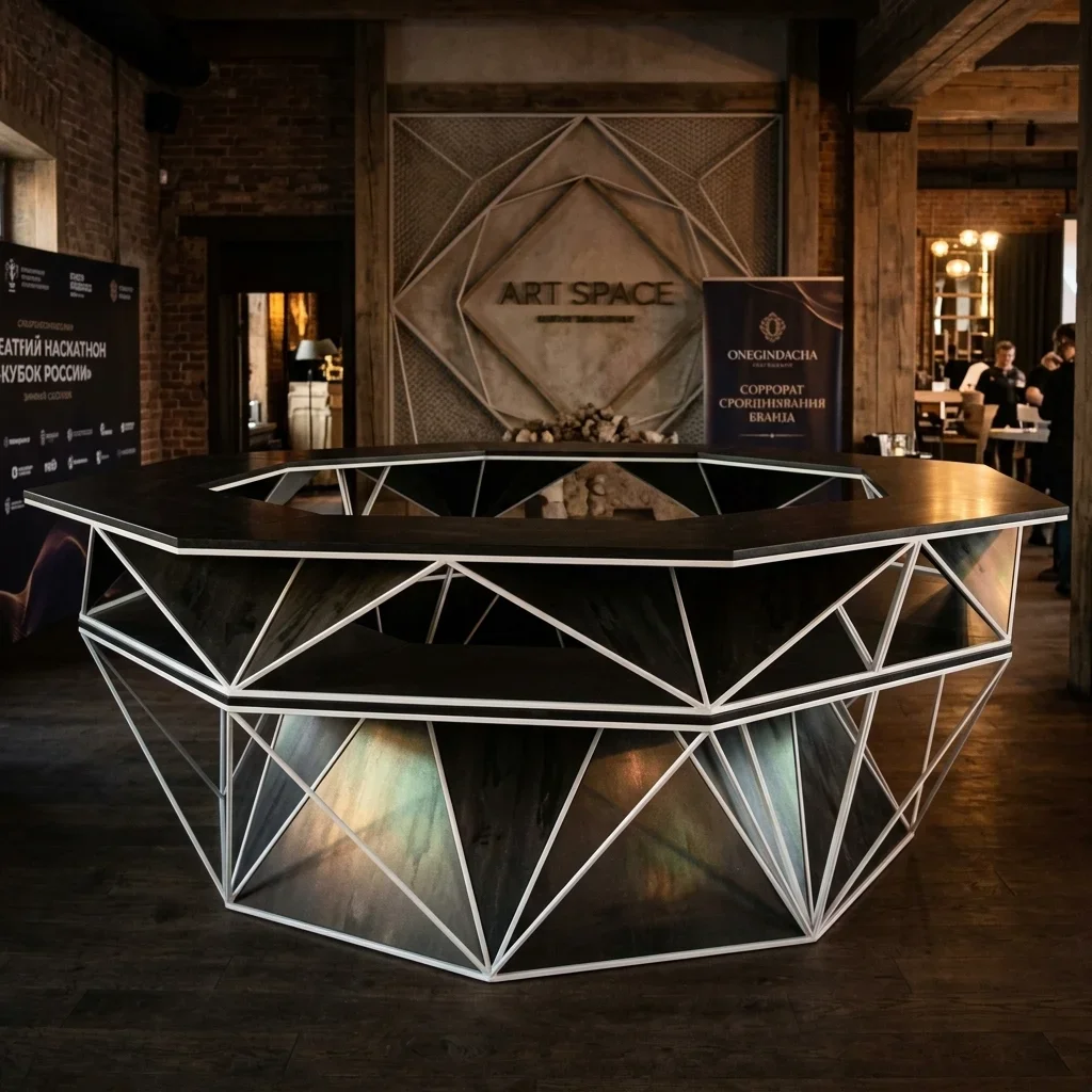 Аренда черной барной стойки Hexagon Ring в Сочи