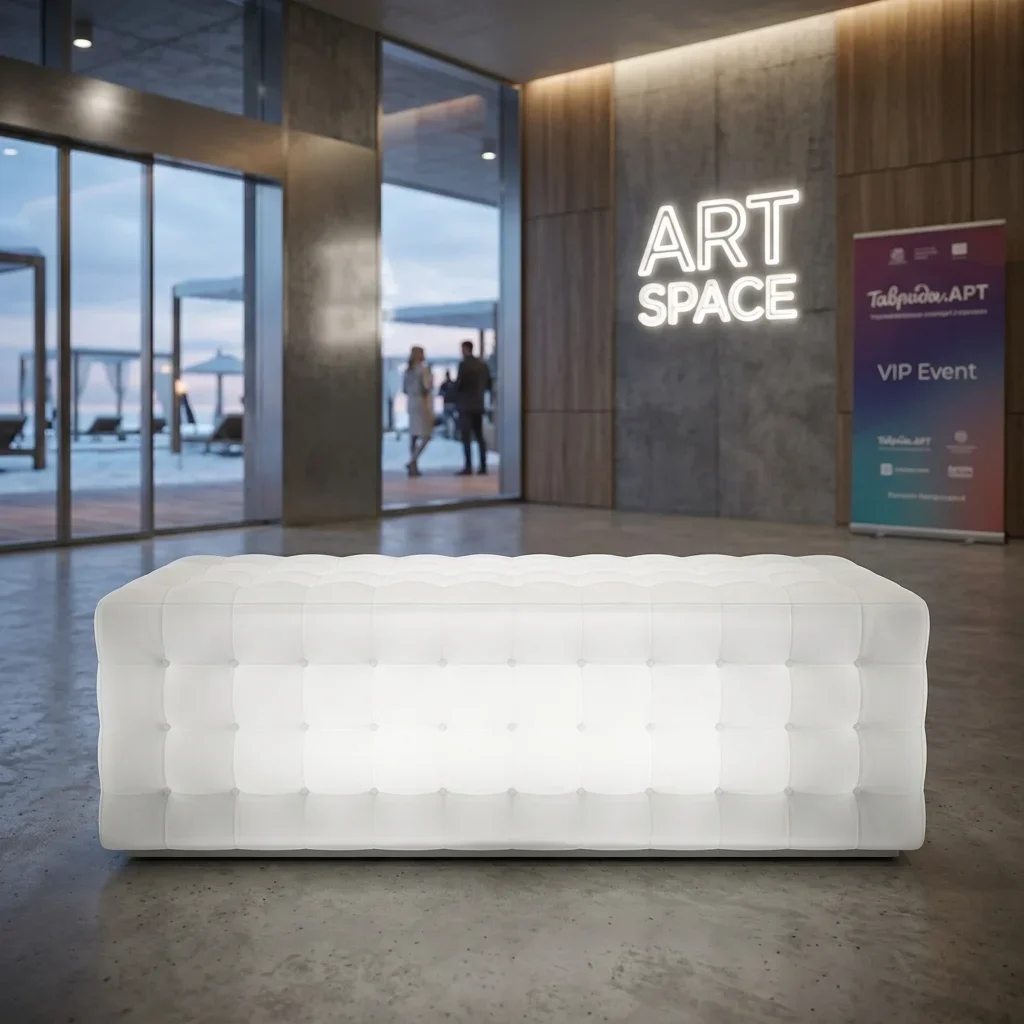 Аренда красной банкетки в Сочи в Omega Sirius от ART SPACE