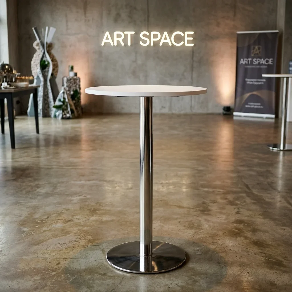 Аренда круглого белого фуршетного стола в Сочи ART SPACE