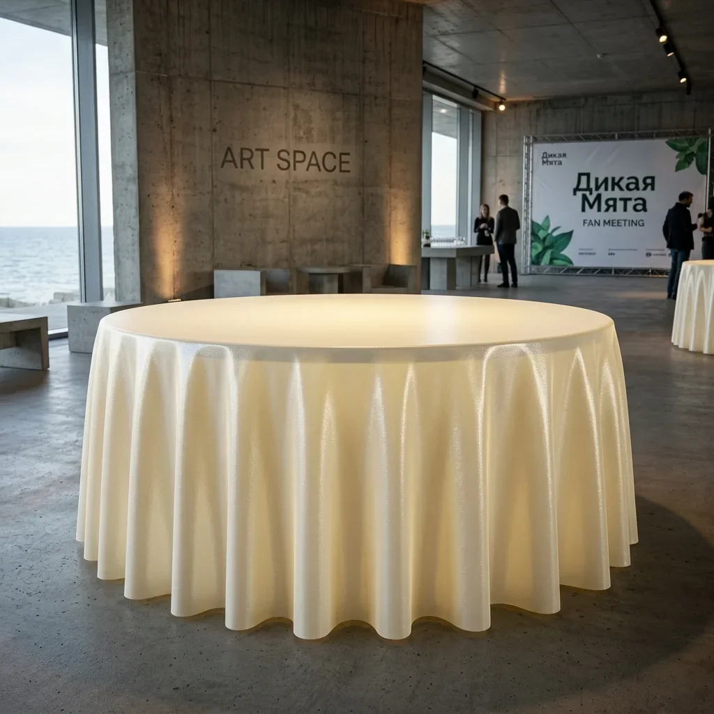 Аренда круглой ванильной скатерти в Сочи от ART SPACE