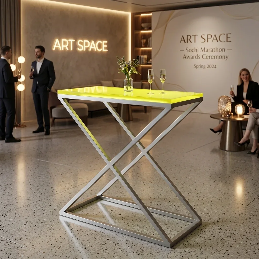 Аренда серебристого фуршетного стола в Сочи в ART SPACE