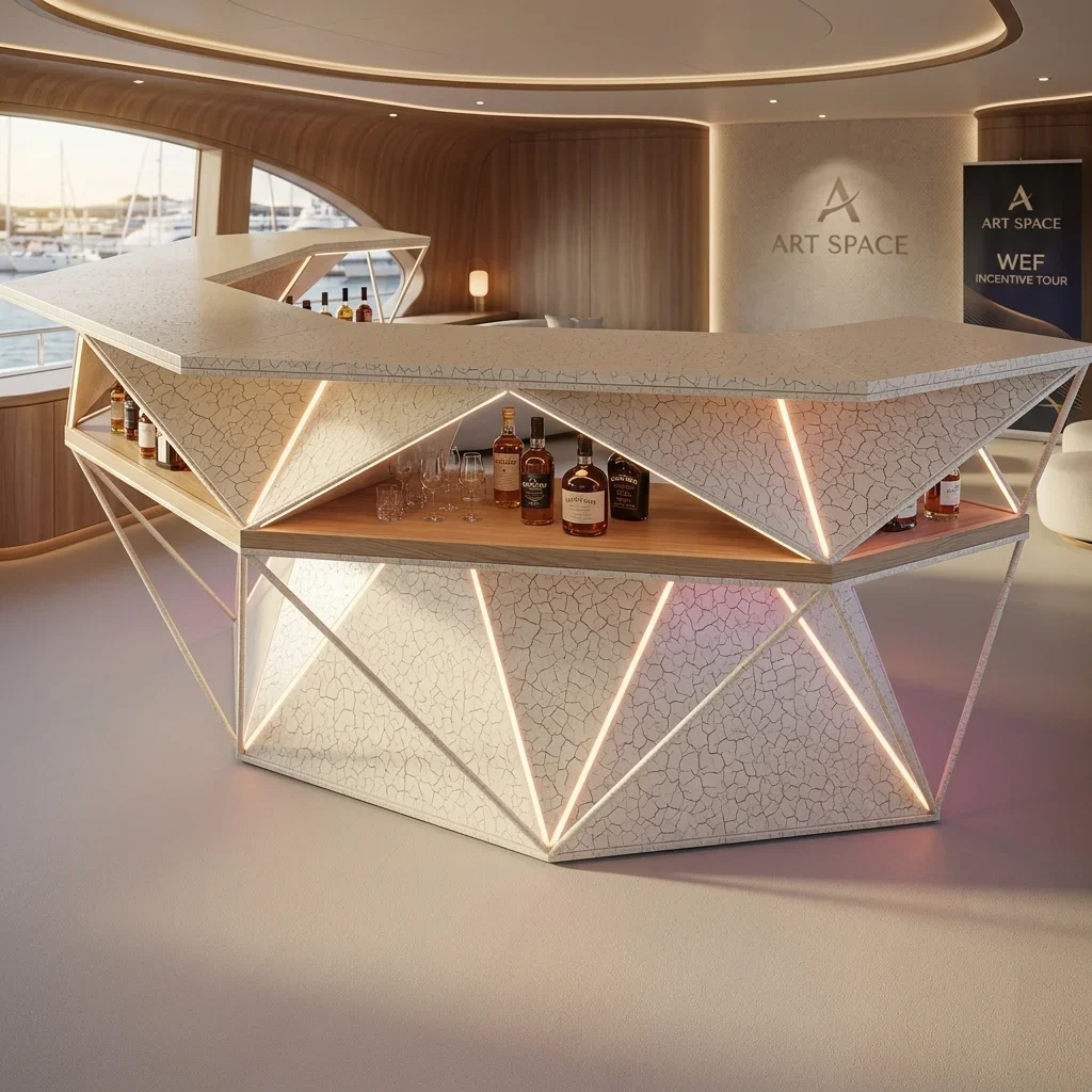 Аренда серебристой барной стойки Hexagon Silver в Сочи
